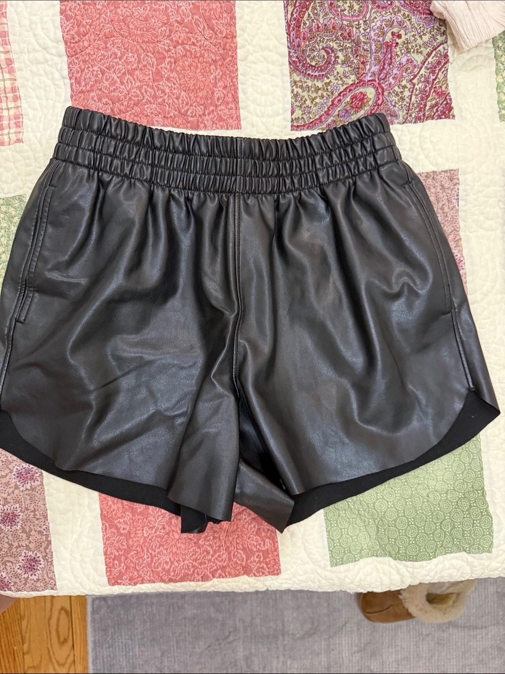 A&F Black High-Waist Vegan Leather Shorts